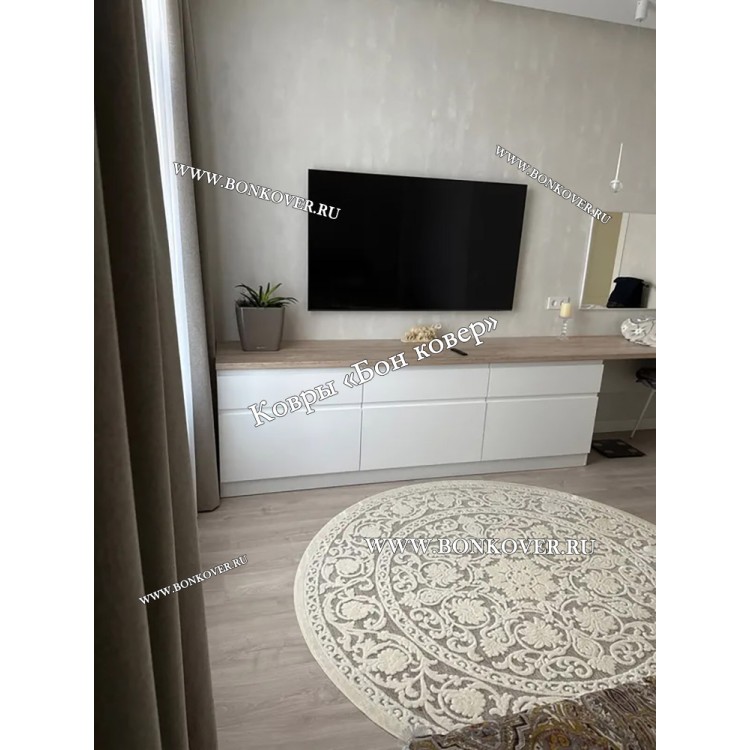 Круглый Белый Шелковистый Ковер  Дизайн 30542